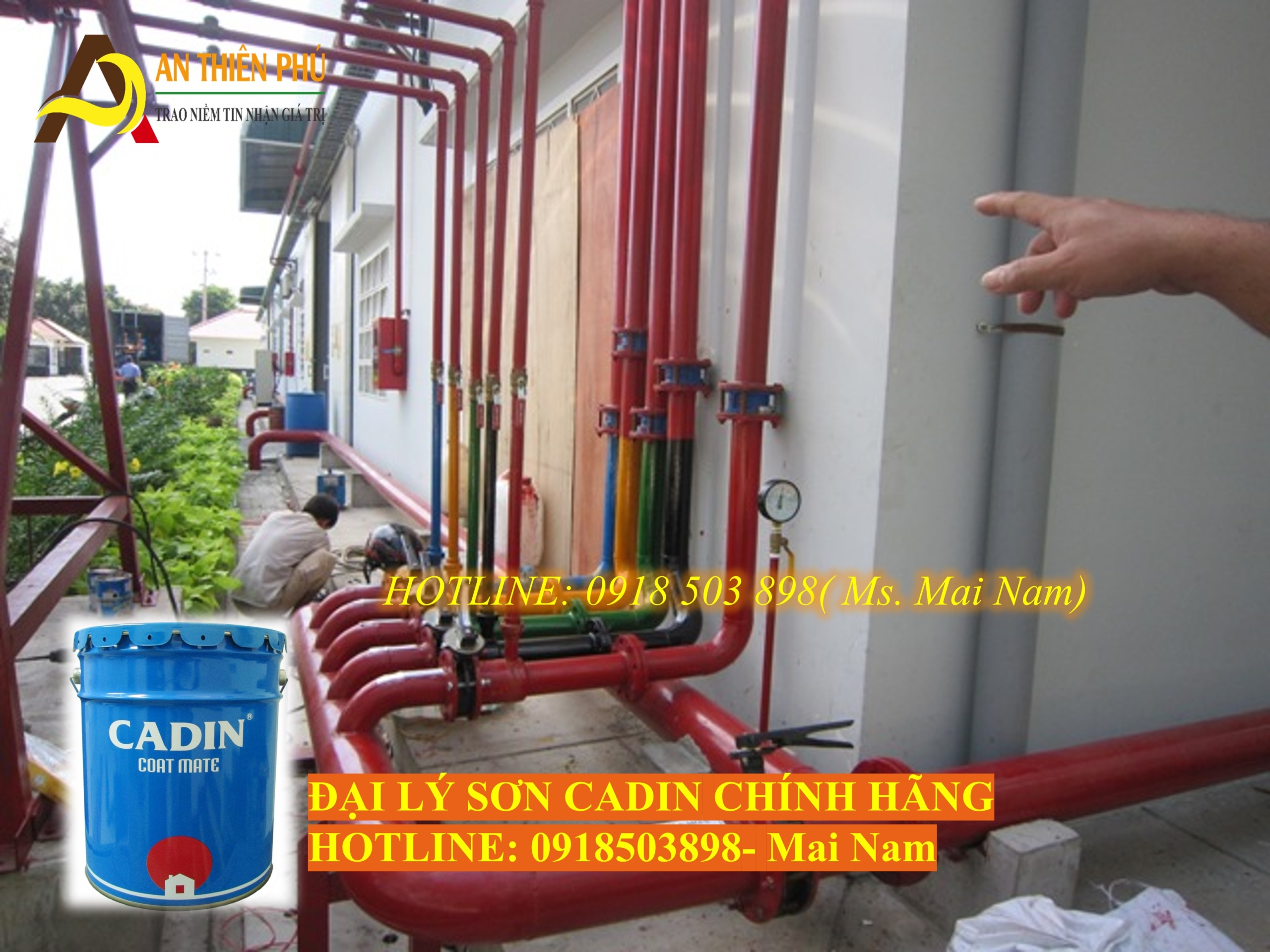 Thi công sơn kẽm Cadin đỏ 344 trên đường ống PCCC