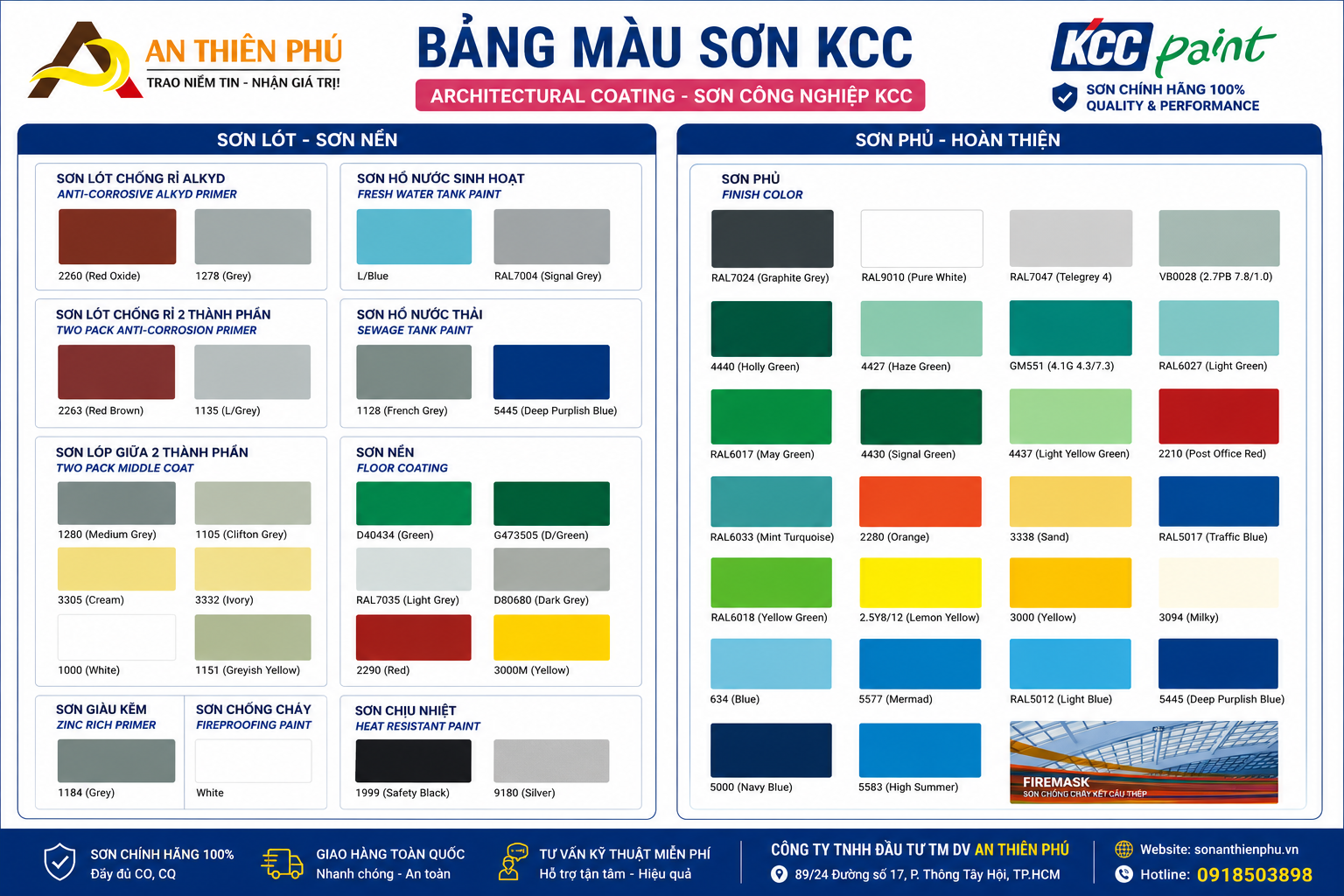 bảng màu sơn epoxy kcc